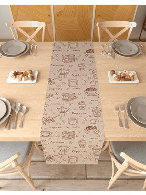 Greendecor Kahve Coffee Desenli Özel Tasarım Runner Dijital Baskılı Dekoratif Masa Örtüsü Modern Ev Dekorasyonu