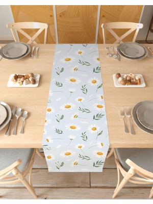 Greendecor Papatya Çiçek Bohem Desenli Özel Tasarım Runner Baskılı Dekoratif Masa Örtüsü Modern Ev Dekorasyonu