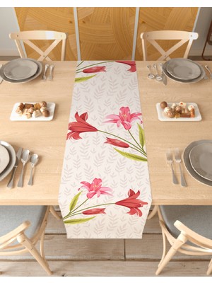 Greendecor Lily Yaprak Desenli Şık Özel Tasarım Runner Dijital Baskılı Dekoratif Masa Örtüsü Şık Ev Dekorasyonu