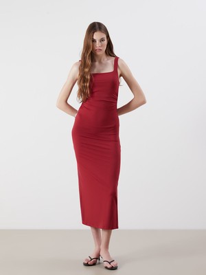 Lc Waikiki Yeni Sezon Kare Yaka Büzgülü Bodycon Elbise