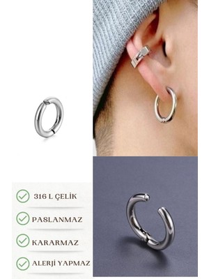 PremiumPort Şık Çelik Unisex Fake Dudak ve Kulak Halka Küpe, Ear Cuff, 1 Adet
