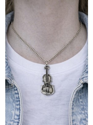 Herşey Nota Aria String – Keman Figürlü Gümüş Renk Unisex Kolye (60 Cm)