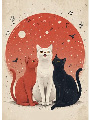 Bedeko Kediler ve Notalar Mdf Tablo