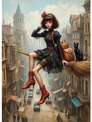 Bedeko Uçan Süpürge ve Cadı Mdf Ahşap Tablo