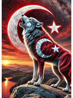 Bedeko Uluyan Bozkurt ve Ay Yıldız Mdf Ahşap Tablo