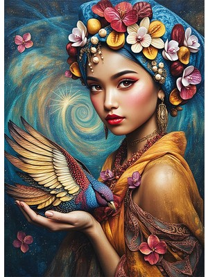 Bedeko Elinde Kuş Tutan Kadın Mdf Ahşap Tablo