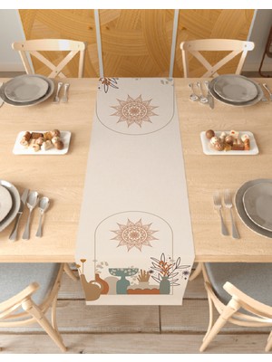 Greendecor Mandala Çiçek Desenli Şık Özel Tasarım Runner Dijital Baskılı Dekoratif Masa Örtüsü Ev Dekorasyonu