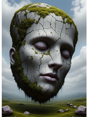 Bedeko Çatlamış Kayalar ve Insan Yüzü Mdf Ahşap Tablo