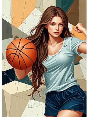 Bedeko Basketbol Oynayan Kadın Resimli Mdf Ahşap Tablo