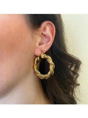 PremiumPort Şık Altın Kaplama Kalın Burgu Halka Küpe, Zarif ve Modern Tasarım