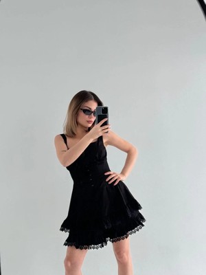 Giyim Center Mini Askılı Elbise - Siyah