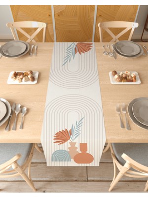 Greendecor Vazo Bohem Desenli Özel Tasarım Runner Dijital Baskılı Dekoratif Masa Örtüsü Modern Ev Dekorasyonu