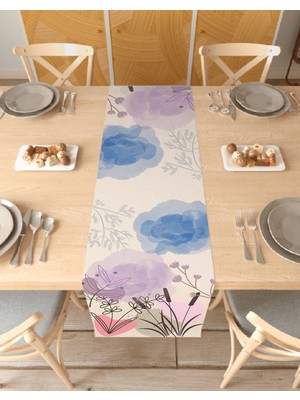 Greendecor Çiçek Yaprak Desenli Özel Tasarım Runner Dijital Baskılı Dekoratif Masa Örtüsü Modern Ev Dekorasyonu
