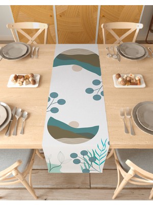 Greendecor Çiçek Yaprak Desenli Özel Tasarım Runner Dijital Baskılı Dekoratif Masa Örtüsü Modern Ev Dekorasyonu