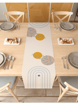 Greendecor Yaprak Bohem Desenli Özel Tasarım Runner Dijital Baskılı Dekoratif Masa Örtüsü Modern Ev Dekorasyonu