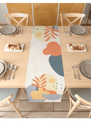 Greendecor Yaprak Bohem Desenli Özel Tasarım Runner Dijital Baskılı Dekoratif Masa Örtüsü Modern Ev Dekorasyonu