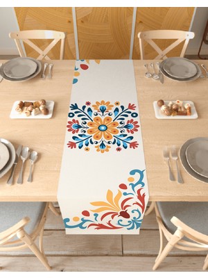 Greendecor Çiçek Kelebek Bohem Desenli Özel Tasarım Runner Dijital Baskılı Dekoratif Masa Örtüsü Ev Dekorasyonu