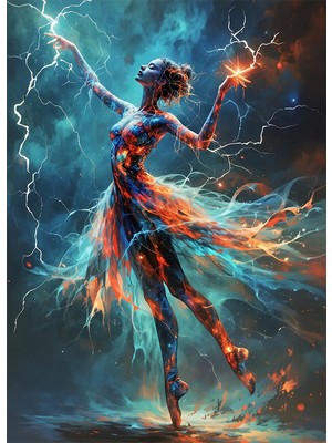 Bedeko Balerin Kız ve Şimşekler Mdf Ahşap Tablo