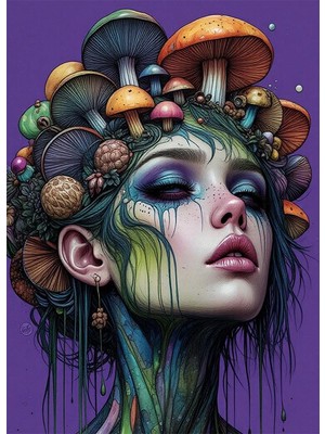 Bedeko Mantar Başlı Kadın Sürreal Mdf Ahşap Tablo