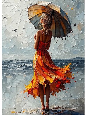 Bedeko Şemsiyeli Kadın Resimli Mdf Ahşap Tablo