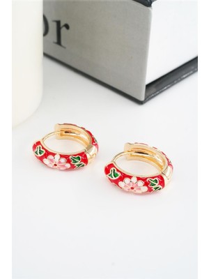 PremiumPort Mineli Çiçek Motifli Kadın Halka Küpe Seti, 2 Cm, Şık ve Zarif Tasarım