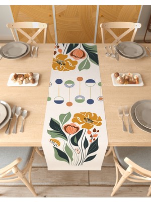Greendecor Çiçek Bohem Desenli Özel Tasarım Runner Dijital Baskılı Dekoratif Masa Örtüsü Modern Ev Dekorasyonu