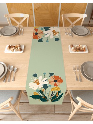 Greendecor Çiçek Bohem Desenli Özel Tasarım Runner Dijital Baskılı Dekoratif Masa Örtüsü Modern Ev Dekorasyonu