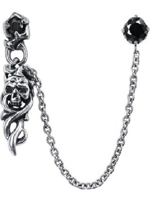 PremiumPort Gotik Skull Sallantılı Siyah Zirkon Erkek Çelik Küpe