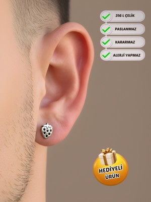 PremiumPort Erkek Çelik Özel Tasarım Çilek Figürlü Şık Küpe