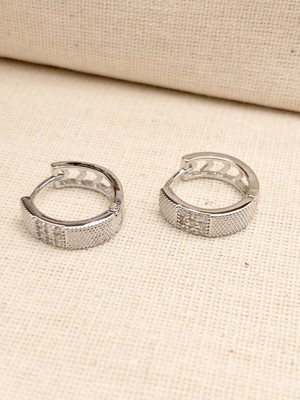 PremiumPort Şık Zirkon Taşlı Desenli Çelik Halka Küpe Hediye Kutusu ile