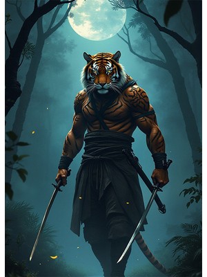 Bedeko Samuray Kaplan Rsimli Mdf Ahşap Tablo