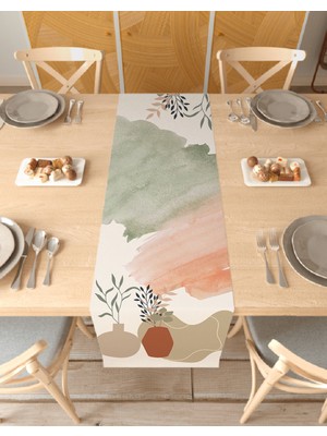 Greendecor Yaprak Bohem Desenli Özel Tasarım Runner Dijital Baskılı Dekoratif Masa Örtüsü Modern Ev Dekorasyonu