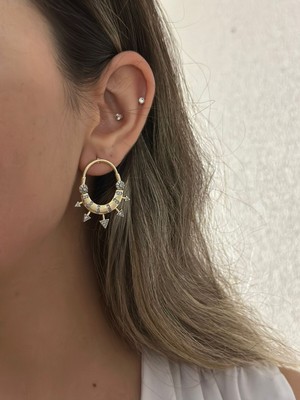 PremiumPort Şık Çift Renk ve Üçgen Detaylı Modern Çelik Küpe