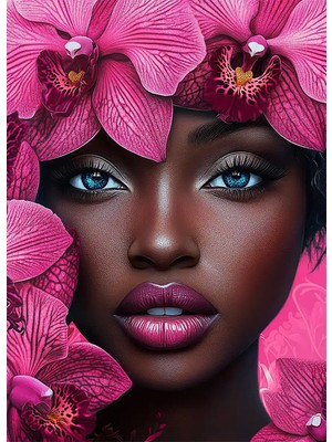 Bedeko Mavi Gözlü Siyahi Kadın Ahşap Tablo