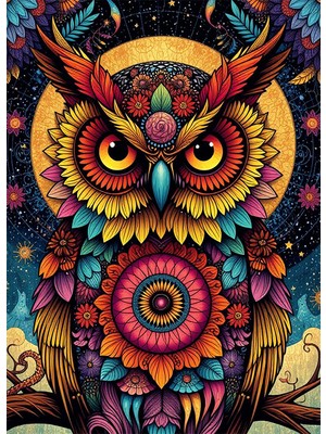 Bedeko Renkli Baykuş Resimli Mdf Ahşap Tablo