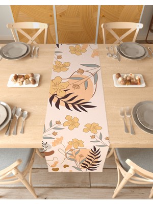 Greendecor Çiçek Yaprak Desenli Özel Tasarım Runner Dijital Baskılı Dekoratif Masa Örtüsü Modern Ev Dekorasyonu