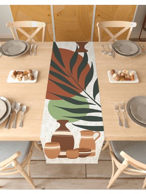 Greendecor Vazo Bohem Desenli Özel Tasarım Runner Dijital Baskılı Dekoratif Masa Örtüsü Modern Ev Dekorasyonu