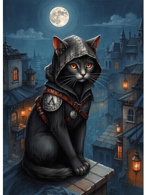 Bedeko Çatıdaki Kedi ve Dolunay Mdf Ahşap Tablo