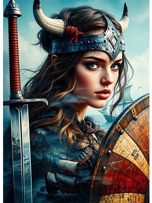 Bedeko Viking Savaşçısı Kadın Mdf Ahşap Tablo