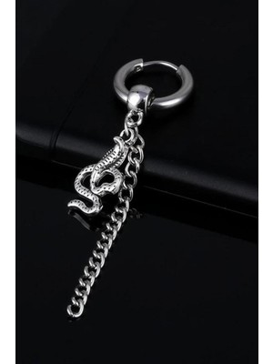 PremiumPort Şık Gümüş Sallantılı Yılan Figürlü Çelik Halka Küpe, Unisex Tasarım