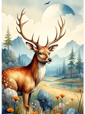 Bedeko Geyik Resimli Ahşap Tablo