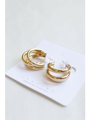 PremiumPort 3 Sıra Gold Renk 316L Çelik Halka Küpe Büyük, Şık ve Dayanıklı Tasarım