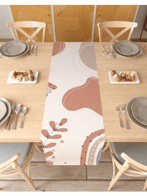 Greendecor Yaprak Bohem Desenli Özel Tasarım Runner Dijital Baskılı Dekoratif Masa Örtüsü Modern Ev Dekorasyonu