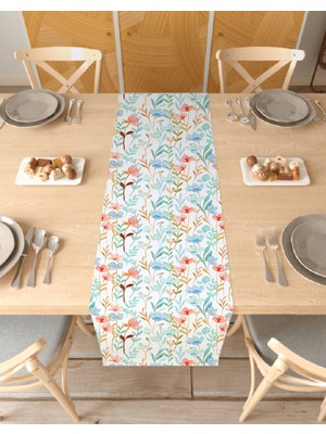 Greendecor Çiçek Bohem Desenli Özel Tasarım Runner Dijital Baskılı Dekoratif Masa Örtüsü Modern Ev Dekorasyonu