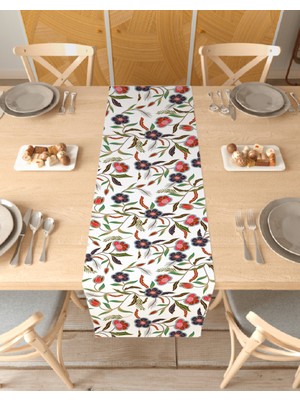 Greendecor Çiçek Etnik Desenli Özel Tasarım Runner Dijital Baskılı Dekoratif Masa Örtüsü Modern Ev Dekorasyonu
