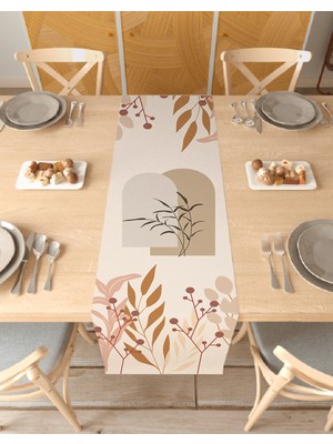 Greendecor Yaprak Bohem Desenli Özel Tasarım Runner Dijital Baskılı Dekoratif Masa Örtüsü Modern Ev Dekorasyonu