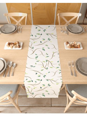 Greendecor Yaprak Bohem Desenli Özel Tasarım Runner Dijital Baskılı Dekoratif Masa Örtüsü Modern Ev Dekorasyonu