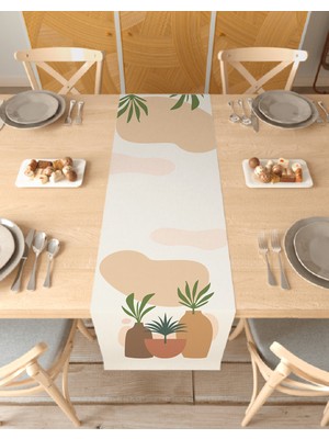 Greendecor Yaprak Bohem Desenli Özel Tasarım Runner Dijital Baskılı Dekoratif Masa Örtüsü Modern Ev Dekorasyonu
