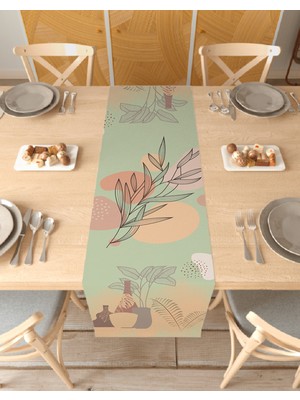 Greendecor Yaprak Bohem Desenli Özel Tasarım Runner Dijital Baskılı Dekoratif Masa Örtüsü Modern Ev Dekorasyonu