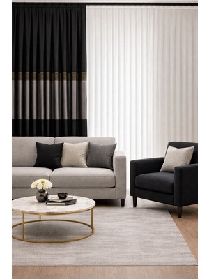 Perde Merkezi Manchester Siyah Gri Pano Fon Perde 1/3 Pile (Tek Kanat)